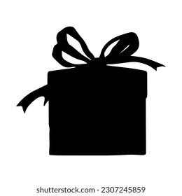 Vektorgrafik. Silhouette einer Geschenkbox mit einer Schleife. Geburtstag. Neujahr. Überraschung. Ein Weihnachtsgeschenk.