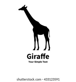 Vector illustration of a silhouette of a giraffe standing straight. Isolated on white background. Giraffe side view profile.