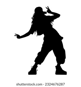 Vector illustration. Silhouette of a girl dancer in baggy hip-hop clothes.
