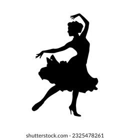 Vector illustration. Silhouette of a girl dancer in a ball gown.