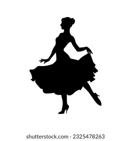 Vector illustration. Silhouette of a girl dancer in a ball gown.