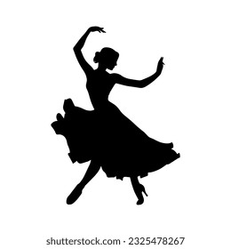 Vector illustration. Silhouette of a girl dancer in a ball gown.