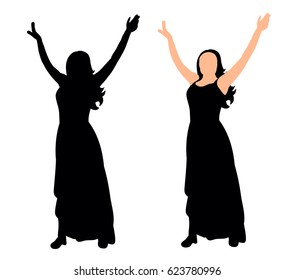 Vector, illustration, silhouette of a girl dancing at a party