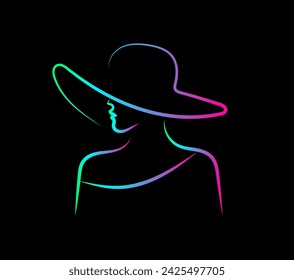 Vector illustration of a silhouette of a girl in a hat.