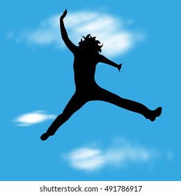 Vector illustration with silhouette of girl jump