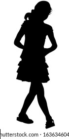 Vector illustration. Silhouette of a girl with a long dress that goes