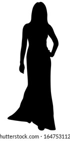 Vector illustration. Silhouette of a girl with long dress that goes