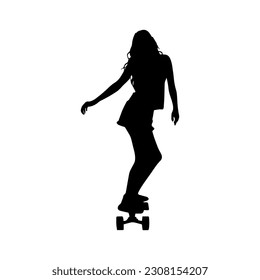 Vector illustration. Silhouette of a girl on a skateboard.