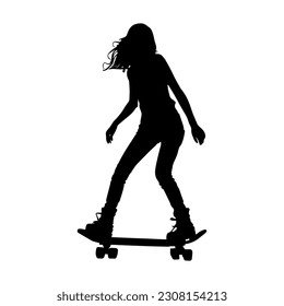 Vector illustration. Silhouette of a girl on a skateboard.