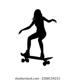 Vector illustration. Silhouette of a girl on a skateboard.