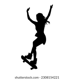 Vector illustration. Silhouette of a girl on a skateboard.