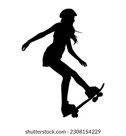 Vector illustration. Silhouette of a girl on a skateboard.