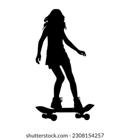 Vector illustration. Silhouette of a girl on a skateboard.