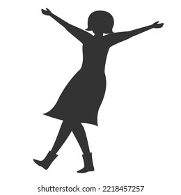 Vector illustration of a silhouette of a girl with open arms on a white background. The concept of freedom and joy.