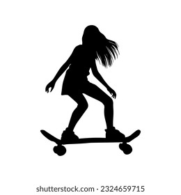 Vector illustration. Silhouette of a girl riding a skateboard.
