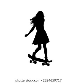 Vector illustration. Silhouette of a girl riding a skateboard.
