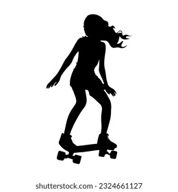 Vector illustration. Silhouette of a girl riding a skateboard.
