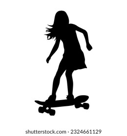 Vector illustration. Silhouette of a girl riding a skateboard.
