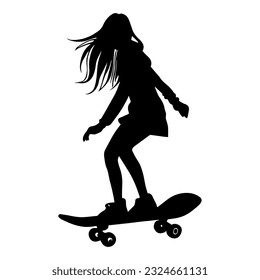 Vector illustration. Silhouette of a girl riding a skateboard.
