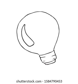 Vector illustration. Silhouette of glass light bulb with glare isolated on white background. Hand drawn simple doodle clipart. 