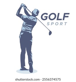 vector illustration of the silhouette of a golf player swinging his golf club on a white background