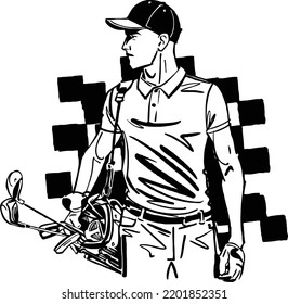 vector illustration of silhouette of a golfer in action