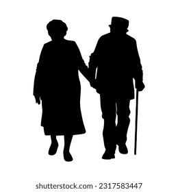 Ilustración vectorial. Silhouette de abuelos. Pensionistas. Una pareja de ancianos.