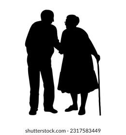 Vector illustration. Silhouette of grandparents. Pensioners. An elderly couple.