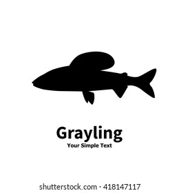 Vector illustration silhouette of grayling fish. Isolated on white background.