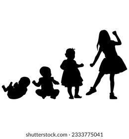 Vektorgrafik. Silhouette des aufgewachsenen Mannes vom Baby bis zum Alter. Viele Menschen unterschiedlichen Alters in einer Reihe.