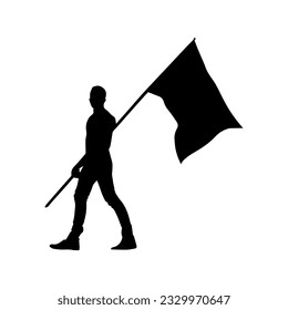 Vector illustration. Silhouette of a guy with a flag in his hands.