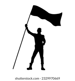 Vector illustration. Silhouette of a guy with a flag in his hands.