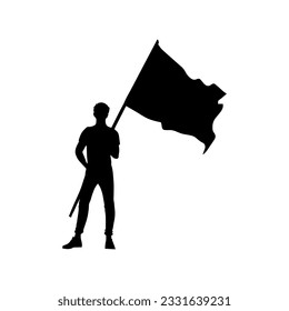 Vector illustration. Silhouette of a guy with a flag in his hands.