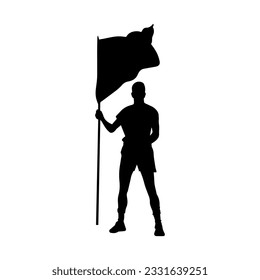 Vector illustration. Silhouette of a guy with a flag in his hands.