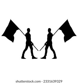 Ilustración vectorial. Silhouette de un tipo con una bandera en sus manos.