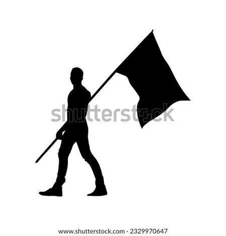 Vector illustration. Silhouette of a guy with a flag in his hands.