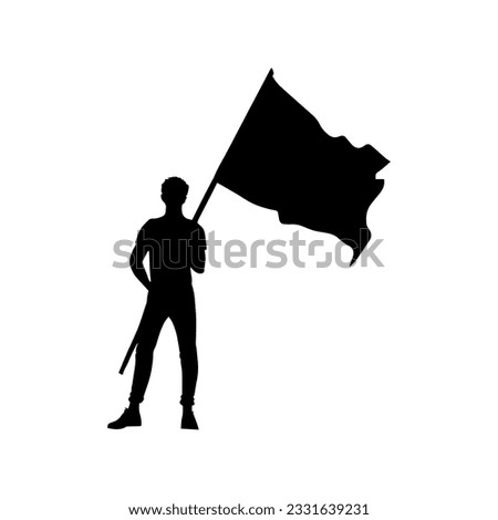 Vector illustration. Silhouette of a guy with a flag in his hands.