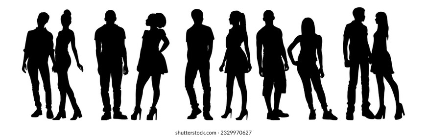 Vector illustration. Silhouette of a guy and a girl on a date. Set of people.