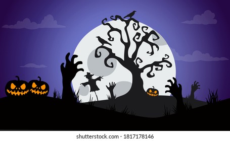 vector illustration of silhouette halloween. greeting holiday halloween background