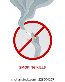 Vector illustration of Silhouette of the hand holding a cigarette