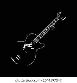 vector illustration of silhouette of hands playing guitar on black background