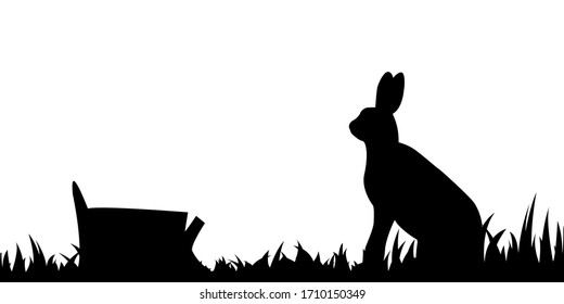 Vector illustration the silhouette of hare in the grass.