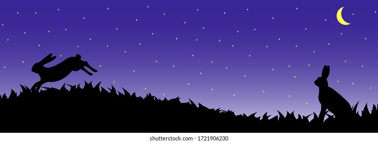 Vector illustration the silhouette of hare in the grass.
