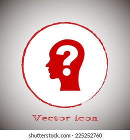 Vector illustration of a silhouette head Red round button on a gray background