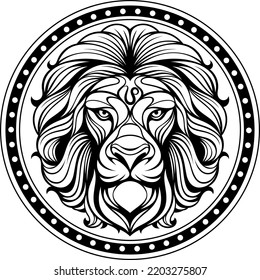 Vector illustration, silhouette of the head of the zodiac sign Leo, on a white background