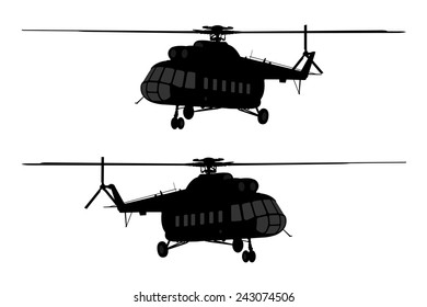 Vector illustration the silhouette of the helicopter.