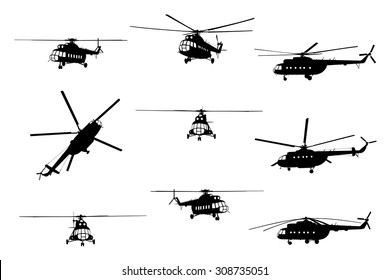 Vector illustration the silhouette of the helicopter.