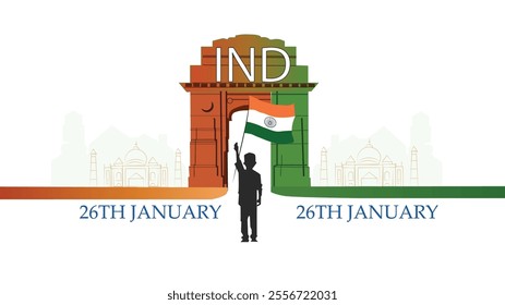 Vector illustration of a silhouette holding Indian Flag celebrating Republic Day on 26th January.