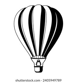 Vector illustration. Silhouette of hot air balloon. Air transport for travel. Isolated on white and Gray background.