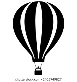 Vector illustration. Silhouette of hot air balloon. Air transport for travel. Isolated on white and Gray background.